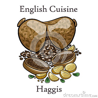 Freshly cooked haggis close-up, Scottish tradition food Vector Illustration