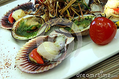 Freshly cooked scallops Stock Photo