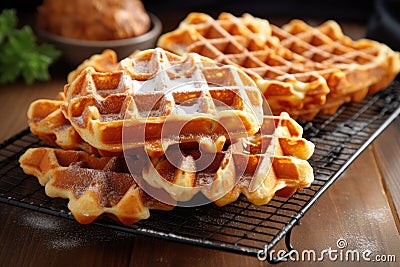 freshly cooked waffles on a cooling rack Stock Photo