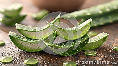 Freshly Cut Aloe Vera Leaves - Natural Healing and Skincare Remedy Stock Photo