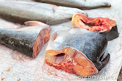 Freshly cut fish at a market Stock Photo