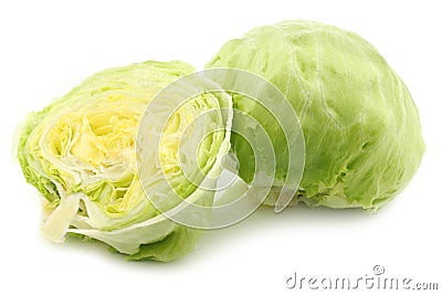 Freshly cut halves of iceberg lettuce Stock Photo