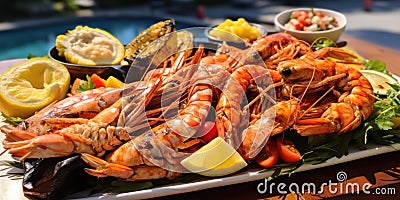 Freshly Grilled Seafood Platter - Oceanic Feast - Coastal Breeze - Summery and Flavorful Stock Photo