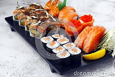 Freshly made assorted Japanese food Stock Photo