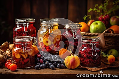 freshly made fruit compote in glass jars Stock Photo