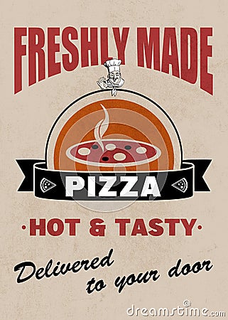 Freshly Made Pizza - Vintage Pizzeria Poster Art Illustration Stock Photo