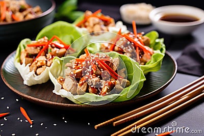 freshly made turkey lettuce wraps with sesame oil Stock Photo