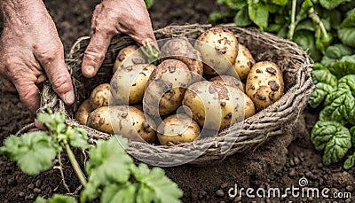 Freshly picked potatoes in a Stock Photo