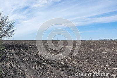 Freshly plowed field Stock Photo