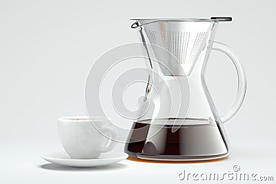 Freshly prepared black coffee in chemex pour over coffee maker Alternative ways of brewing coffee. 3d rendering Stock Photo