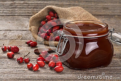 Briar jam on rustic table Stock Photo