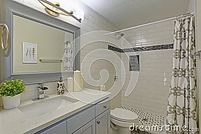 Freshly renovated bathroom with walk-in shower Stock Photo