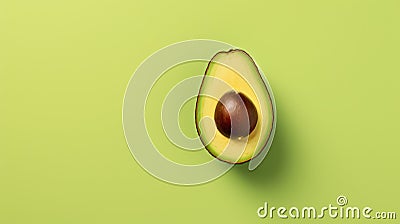 Freshly Sliced Avocado on Green Background AI Generated Cartoon Illustration