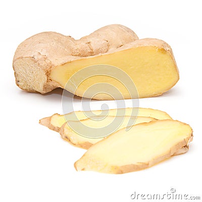 Freshly sliced ginger root Stock Photo