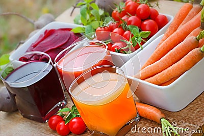 Freshly squeezed vegetable juices Stock Photo