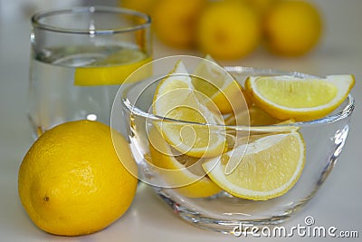 Freshly sun drenched lemons, on background Bokeh. Stock Photo