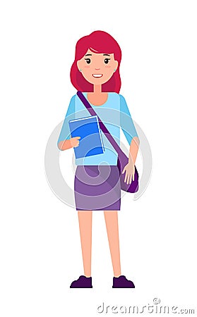 Freshman First Year Sudent Girl in Purple Skirt Vector Illustration
