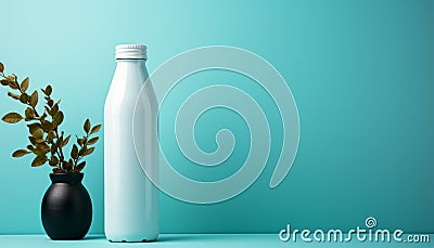 Freshness in a blue glass bottle, nature drink generated by AI Stock Photo