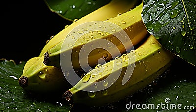 Freshness drops on wet green leaves, nature reflection of growth generated by AI Stock Photo