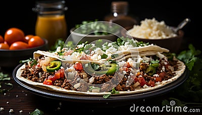 Freshness and flavor on a plate, a gourmet homemade taco generated by AI Stock Photo