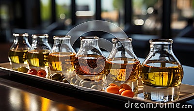 Freshness in a glass liquid science, alcohol, table, close up generated by AI Stock Photo