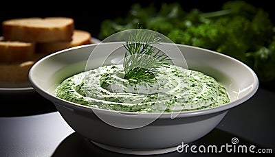 Freshness and green color of vegetarian gourmet meal in bowl generated by AI Stock Photo