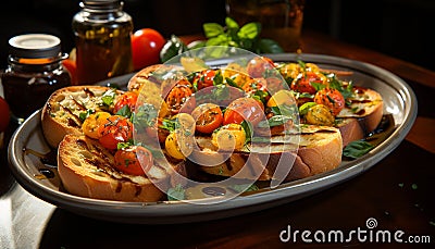 Freshness grilled gourmet vegetable appetizer snack toasted sandwich salad generated by AI Stock Photo