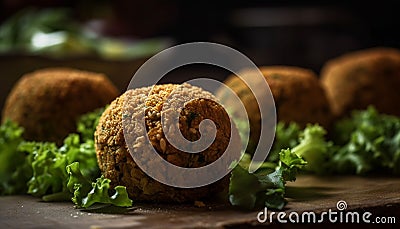 Freshness and health on a plate: homemade falafel salad, vegetarian delight generated by AI Stock Photo