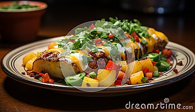 Freshness and healthy eating on a grilled plate generated by AI Stock Photo