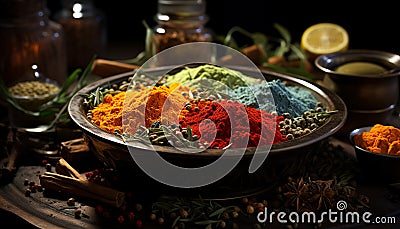 Freshness and heat in a bowl of spicy curry powder generated by AI Stock Photo