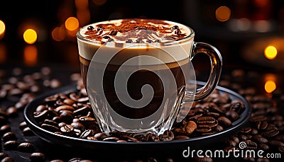 Freshness and heat in a dark coffee cup on a table generated by AI Stock Photo