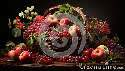 Freshness of nature apple, leaf, basket, ripe, autumn generated by AI Stock Photo