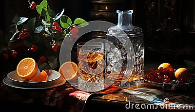 Freshness and nature in a glass, citrus cocktail for summer relaxation generated by AI Stock Photo