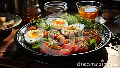 Freshness on plate gourmet meal, healthy eating, cooked meat, vegetarian food generated by AI Stock Photo