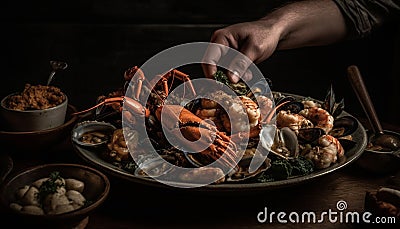 Freshness on a plate gourmet seafood cooked to perfection generated by AI Stock Photo