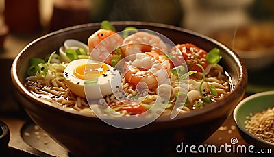 Freshness of prawn bowl, cooked meal, seafood gourmet, healthy eating generated by AI Stock Photo