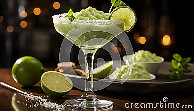 Freshness and refreshment in a glass Mojito, lime, and mint generated by AI Stock Photo