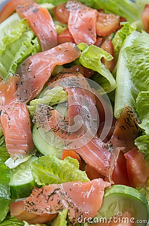 Freshness Slice Smoked Salmon Salad Stock Photo