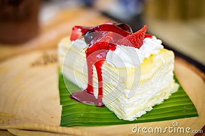 Freshness strawberry and grape fruit and crape cake Stock Photo