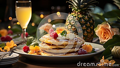 Freshness and sweetness on a gourmet pancake plate generated by AI Stock Photo