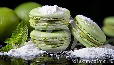 Freshness, sweetness, and indulgence in a colorful homemade macaroon stack generated by AI Stock Photo