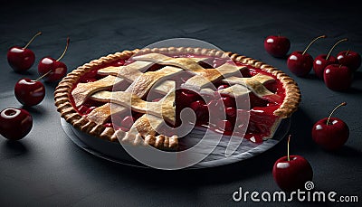 Freshness and sweetness on a plate, a homemade berry tart generated by AI Stock Photo