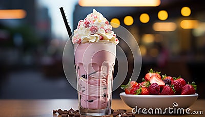 Freshness on table strawberry milkshake, sweet chocolate, gourmet refreshment generated by AI Stock Photo