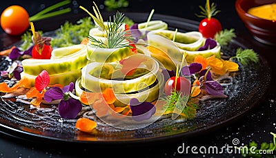 Freshness and variety on a colorful gourmet plate generated by AI Stock Photo