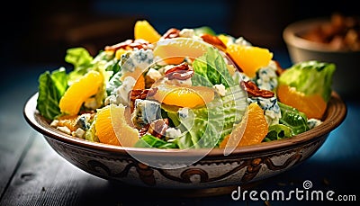 Freshness and variety on a plate salad, fruit, and vegetables generated by AI Stock Photo