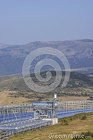 Fresnel-type thermodynamic concentration solar power plant in Llo, France Stock Photo