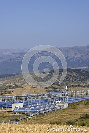 Fresnel-type thermodynamic concentration solar power plant in Llo, France Stock Photo