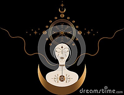 Freya goddess, Scandinavian norse mythology associated with love, beauty, fertility, sex, war, gold. Freyja rules Vector Illustration