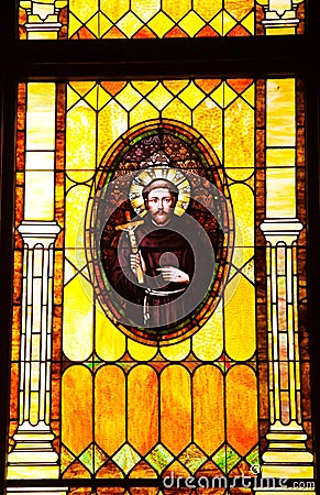 Friar Junipero Serra Stained Glass Church Stock Photo