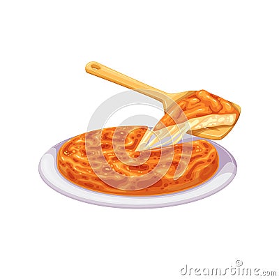 Frico, Italian food, plate with dish of Friuli, baked delicious crisp cheese and potato Vector Illustration